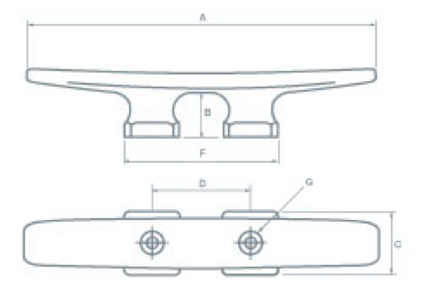 YS Aluminium Deck/Mast Cleat -  2 Hole Open Base