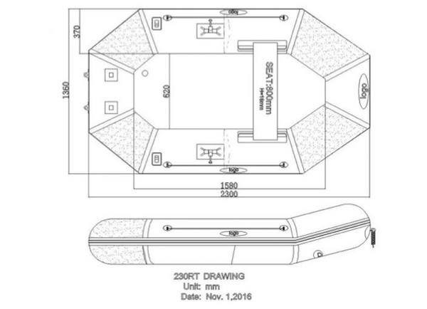 Seago Spirit 230 Round Tail Inflatable Boat C/W Outboard Bracket