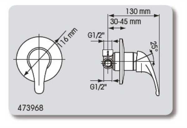 Plastimo Wall Mounted Recessed Mixer Tap Chrome on Brass