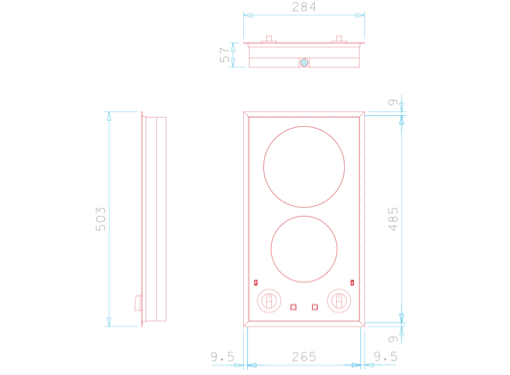 Techimpex Crystal 2 110 - 230V  Double Burner Glass Ceramic Hob with Frame, Knobs & Panholders