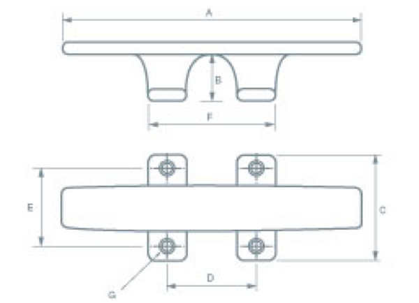 YS Anodised Aluminium Sheerline Deck Cleat - 4 Hole Slim Base - 5 Sizes