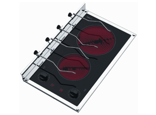 Techimpex Crystal 2 110 - 230V  Double Burner Glass Ceramic Hob with Frame, Knobs & Panholders